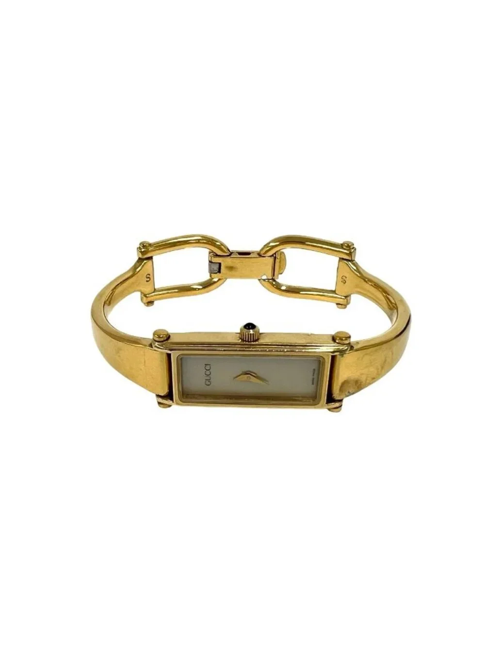 Gucci With Case Bangle Watch Quartz Wristwatch Gold Beige